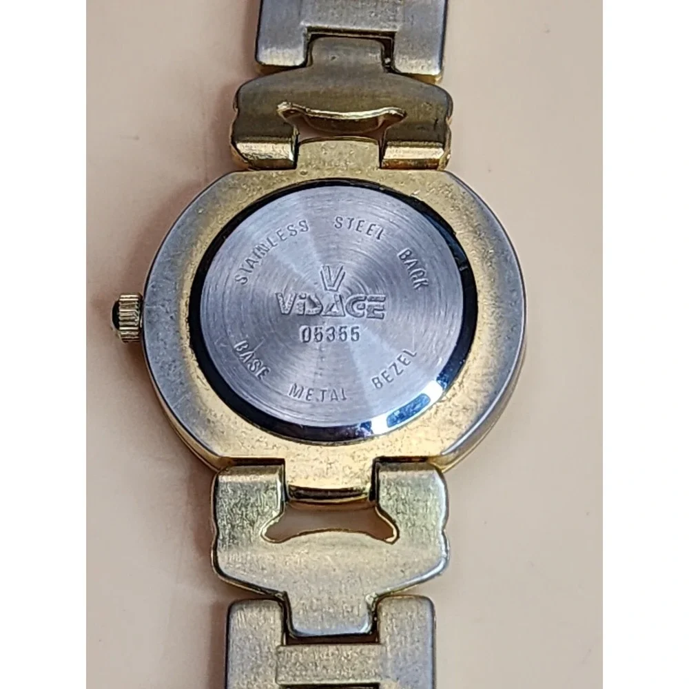 Vintage VISAGE Gold Tone & Brown Leather Watch New Battery FREE SHIPPING!!